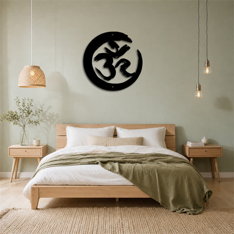 Buddha Stones Decorazione murale in metallo con cerchio OM nero, simbolo di consapevolezza e significato. - image 14