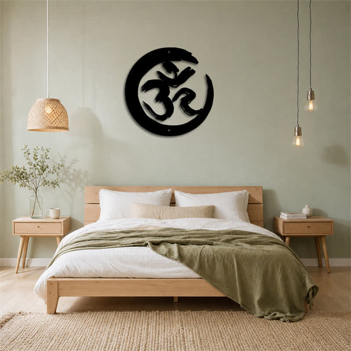 Buddha Stones Decorazione murale in metallo con cerchio OM nero, simbolo di consapevolezza e significato. - image 14