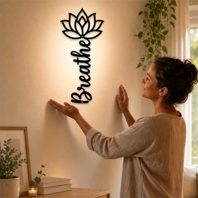 Buddha Stones Lotus Breathe - Nuovi Inizi - Decorazione murale verticale in ferro con simboli significativi - image 1