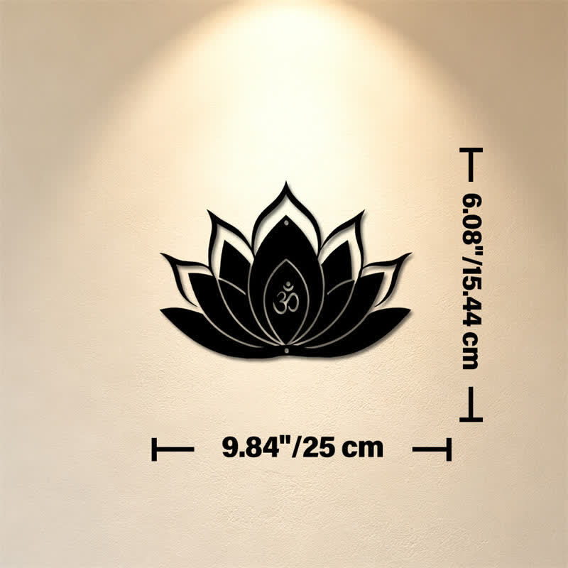 Buddha Stones Silhouette di loto OM, simbolo zen, in ferro, decorazione murale con simboli significativi - Circa 25 cm x 15,44 cm x 0,1 cm / 9,84 pollici x 6,08 pollici x 0,04 pollici - image 1