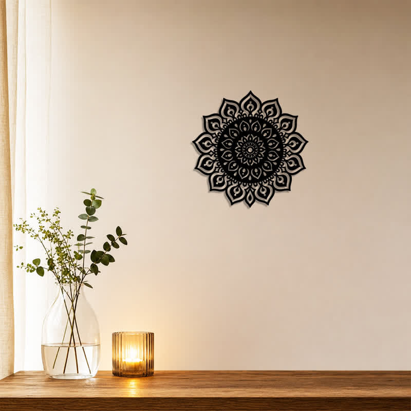Buddha Stones Decorazione murale rotonda con mandala, simbolo di consapevolezza e ricchezza, in ferro e metallo. - image 3