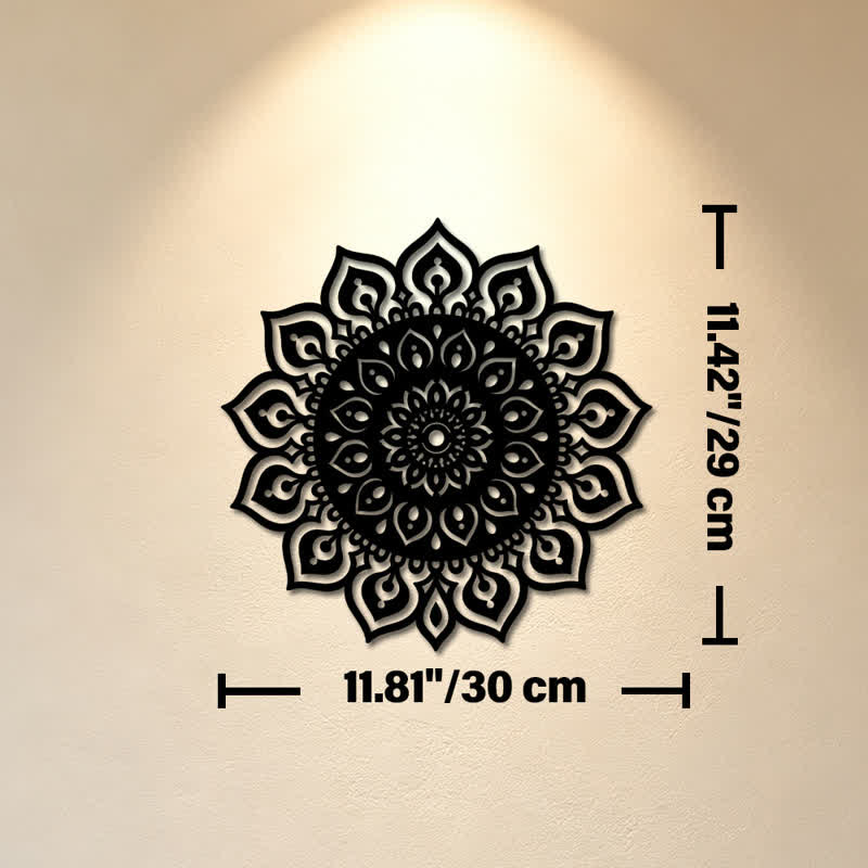 Buddha Stones Decorazione murale rotonda con mandala, simbolo di consapevolezza e ricchezza, in ferro e metallo. - Circa 30 cm x 29,00 cm x 0,1 cm / 11,81 pollici x 11,42 pollici x 0,04 pollici - image 4