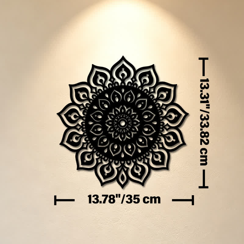 Buddha Stones Decorazione murale rotonda con mandala, simbolo di consapevolezza e ricchezza, in ferro e metallo. - Circa 35 cm x 33,82 cm x 0,1 cm / 13,78 pollici x 13,31 pollici x 0,04 pollici - image 6