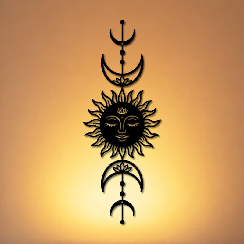 Buddha Stones Decorazione murale in ferro con simboli significativi di loto, sole e luna in stile boho e intuizione. - image 0