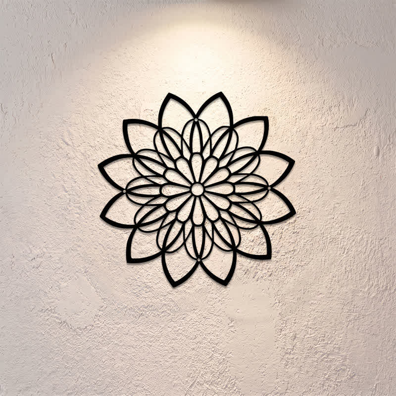 Buddha Stones Mandala di loto in metallo nero, illuminazione, cerchio in ferro, simboli significativi, decorazione murale - image 0
