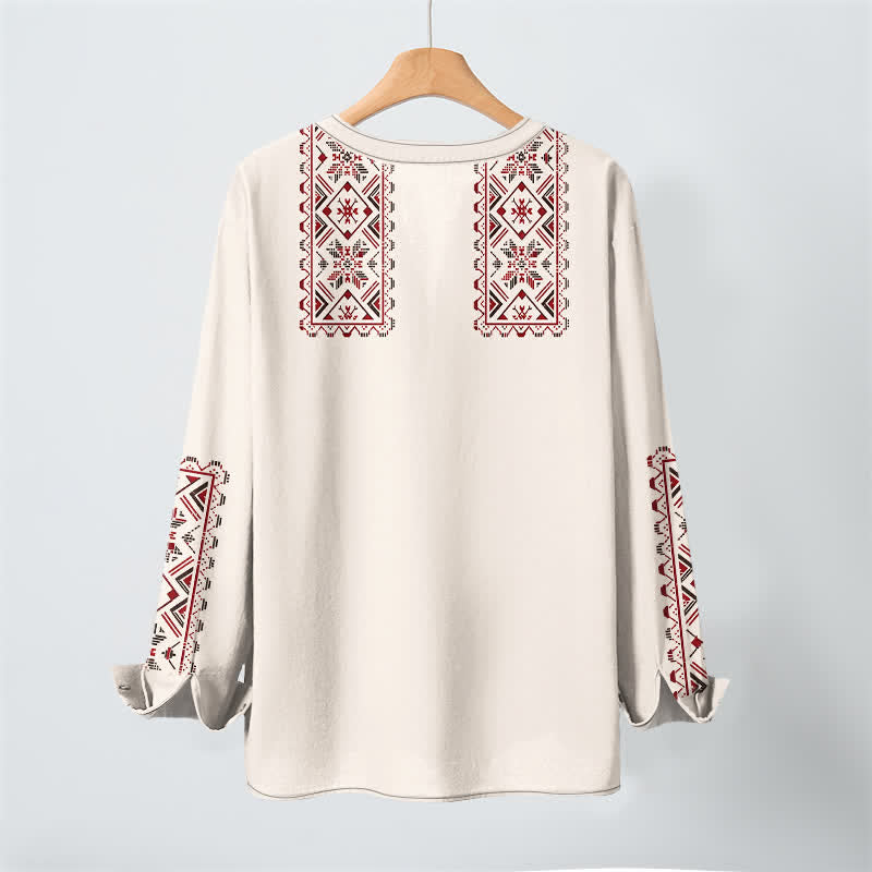 Buddha Stones Camicia da uomo a maniche lunghe con scollo a V e bottoni, in cotone, con motivo geometrico tribale. - image 10