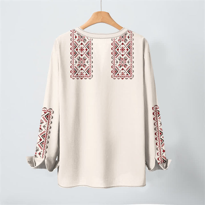 Buddha Stones Camicia da uomo a maniche lunghe con scollo a V e bottoni, in cotone, con motivo geometrico tribale. - image 10