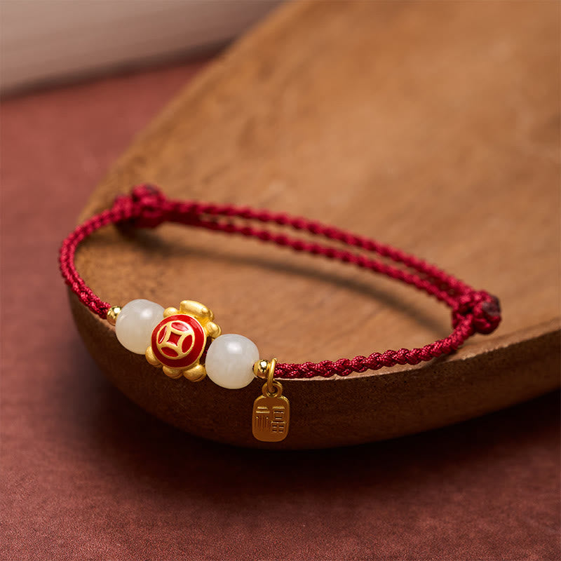Buddha Stones Braccialetto di forza intrecciato a mano con cordino rosso tartaruga - image 1