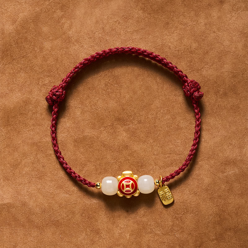 Buddha Stones Braccialetto di forza intrecciato a mano con cordino rosso tartaruga - Rosso - image 0