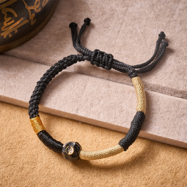 Buddha Stones Bracciale a corda in agata di fuoco bianca e nera con equilibrio - YIN YANG (Equilibrio ♥ Armonia) - image 0