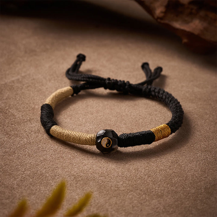 Buddha Stones Bracciale a corda in agata di fuoco bianca e nera con equilibrio - image 3