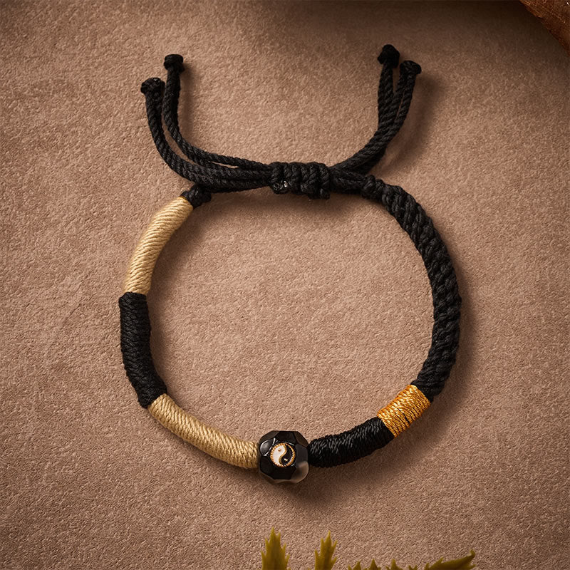Buddha Stones Bracciale a corda in agata di fuoco bianca e nera con equilibrio - image 2