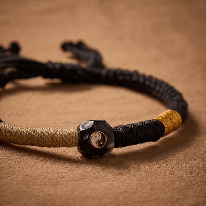 Buddha Stones Bracciale a corda in agata di fuoco bianca e nera con equilibrio - image 4