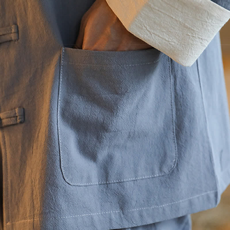 Buddha Stones 2 pezzi Zen Tang Suit da uomo Frog-Bottone Camicia a maniche lunghe Pantaloni Set con tasche - image 11