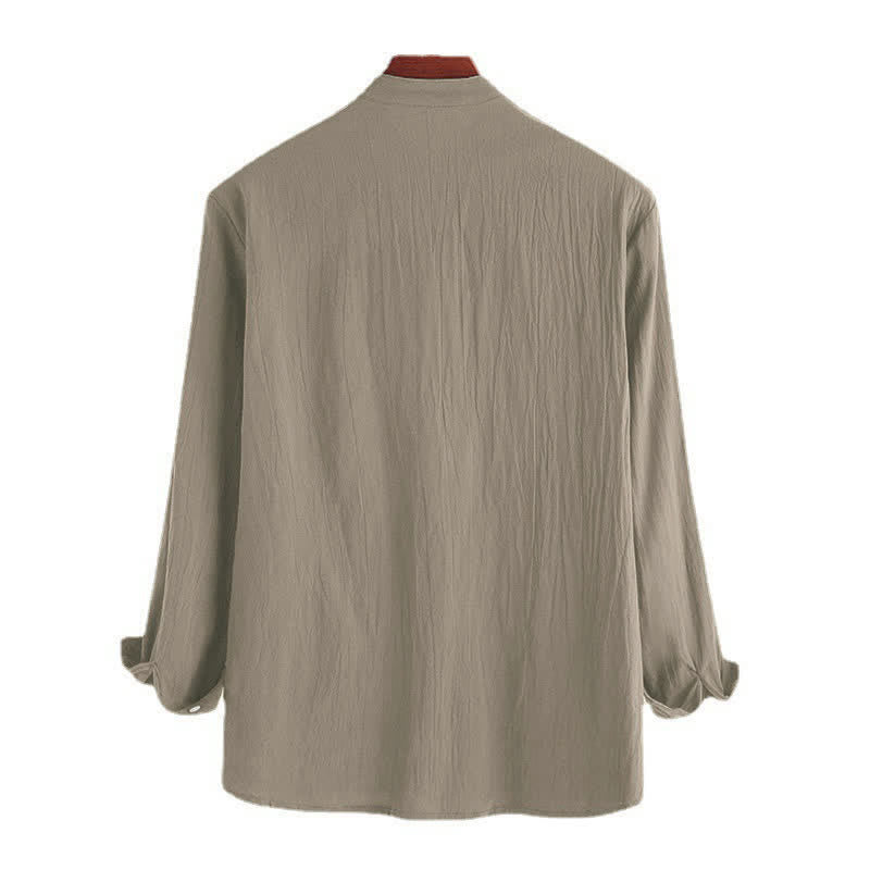 Camicia da uomo a maniche lunghe in cotone con bottoni a mezzo busto e stampa Buddha Stones, tinta unita. - image 7