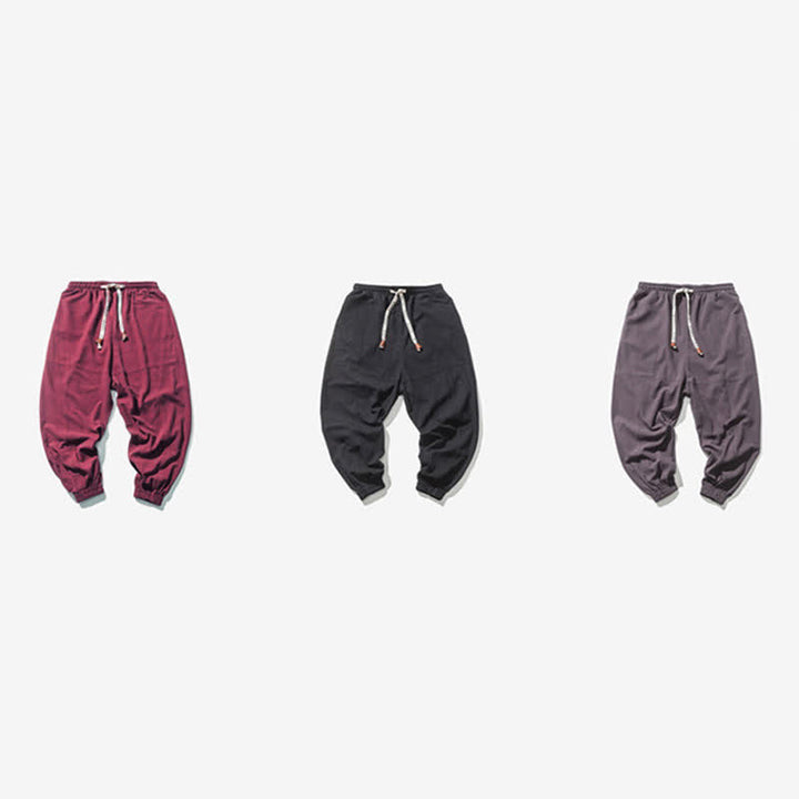 Pantaloni harem da uomo Buddha Stones, semplici, in cotone, con coulisse e tasche. - image 22