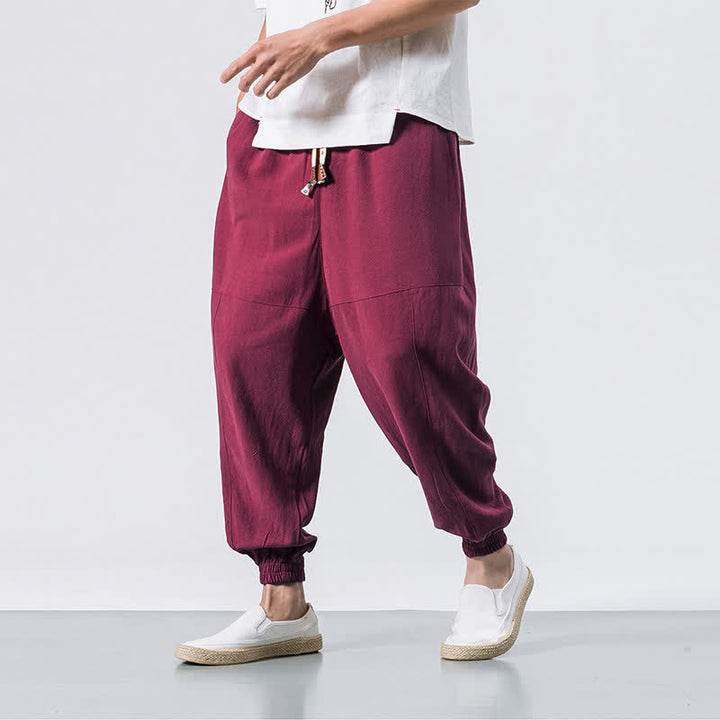 Pantaloni harem da uomo Buddha Stones, semplici, in cotone, con coulisse e tasche. - Cremisi - US/UK/AU46, EU56 (5XL) - image 7