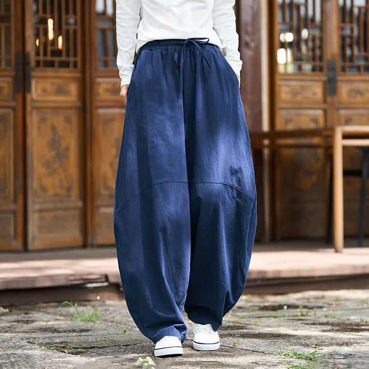 Buddha Stones Pantaloni corti estivi casual da uomo in cotone tinta unita con coulisse, modello harem con tasca - Marina - US/UK/AU46, EU56 (5XL) - image 21