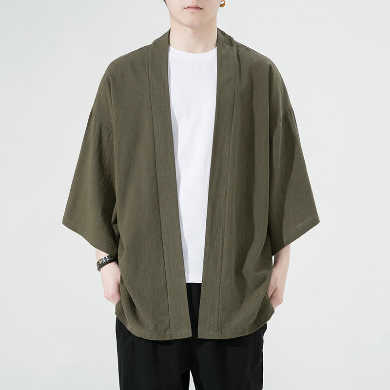Buddha Stones Kimono da uomo estivo, casual, minimalista, tinta unita. - Verde oliva - US/UK/AU46, EU56 (5XL) - image 2