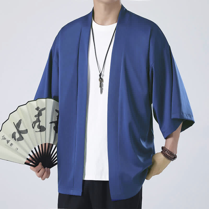 Kimono da uomo a tinta unita con apertura frontale e motivo Buddha Stones. - image 22