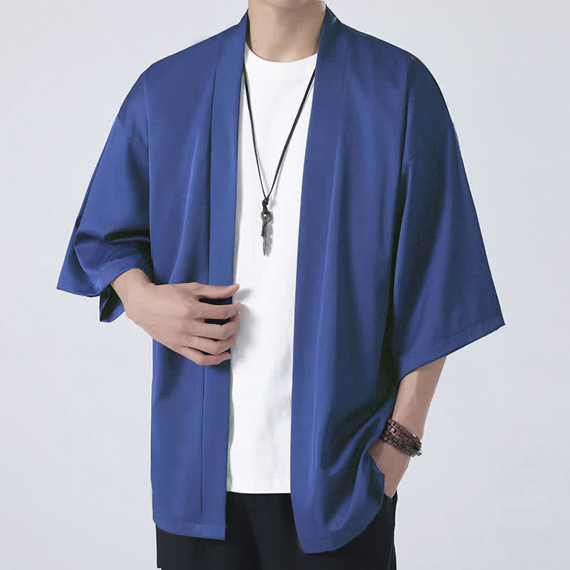 Kimono da uomo a tinta unita con apertura frontale e motivo Buddha Stones. - image 21