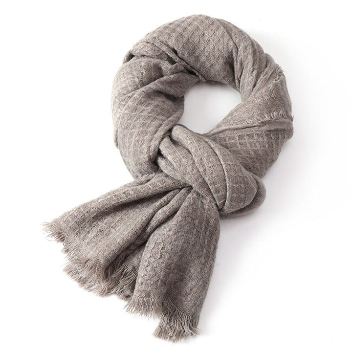 Sciarpa avvolgente da uomo con nappe e texture effetto Buddha Stones, ideale per autunno/inverno. - image 7