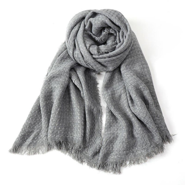 Sciarpa avvolgente da uomo con nappe e texture effetto Buddha Stones, ideale per autunno/inverno. - Grigio chiaro - image 14