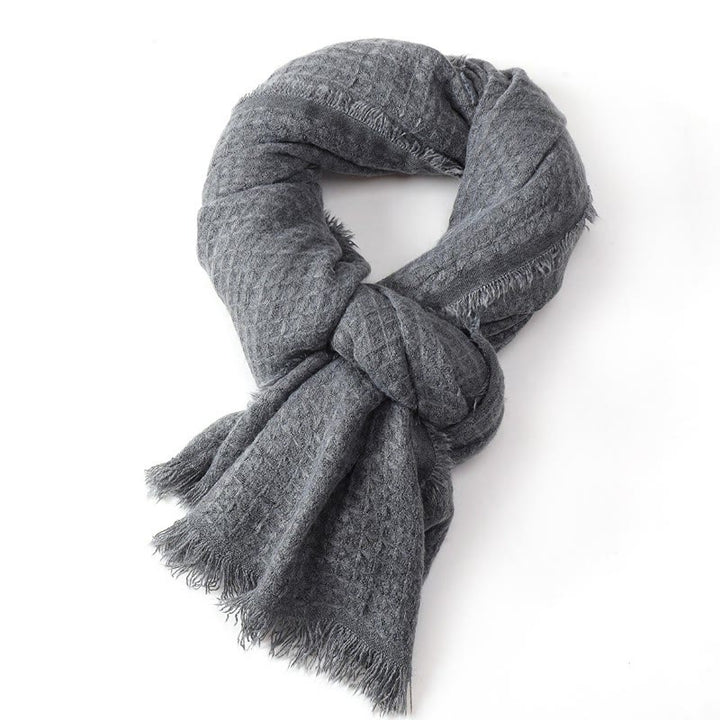 Sciarpa avvolgente da uomo con nappe e texture effetto Buddha Stones, ideale per autunno/inverno. - image 1