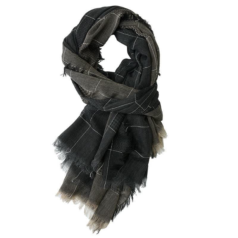 Buddha Stones Sciarpe unisex a strati con griglia scura e nappe per autunno/inverno. - Grigio tenue - image 1