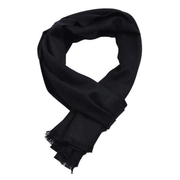 Sciarpa lunga da uomo con nappe, tinta unita, con motivo Buddha Stones, ideale per autunno/inverno. - Nero - image 4