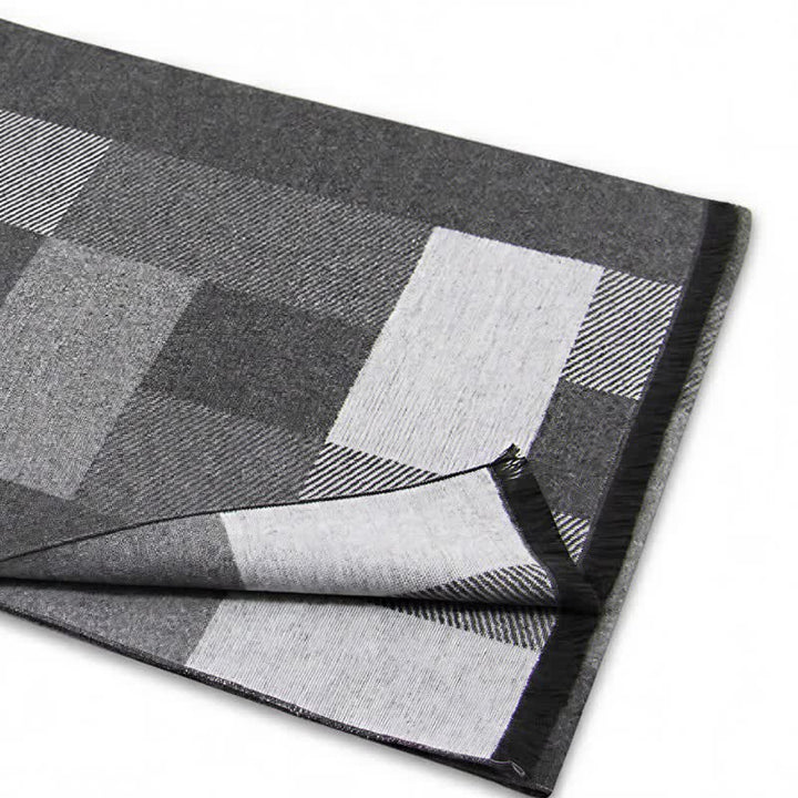 Sciarpa rettangolare da uomo con motivo a quadri e nappe, classica, autunno/inverno, con Buddha Stones. - image 13