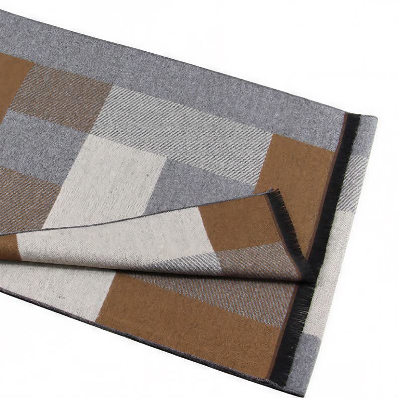 Sciarpa rettangolare da uomo con motivo a quadri e nappe, classica, autunno/inverno, con Buddha Stones. - image 9