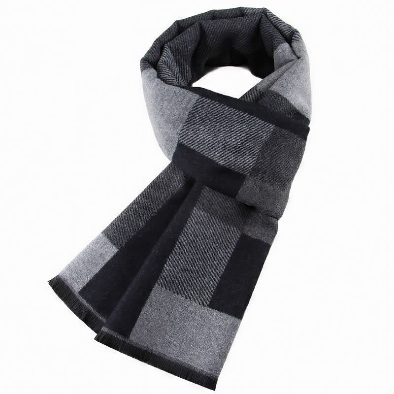 Buddha Stones Sciarpe rettangolari classiche a quadri con nappine, calde e accoglienti, per autunno/inverno. - Grigio tenue - image 4