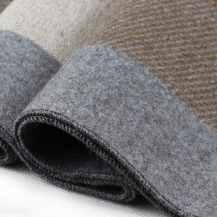 Sciarpa rettangolare da uomo con motivo a quadri e nappe, classica, autunno/inverno, con Buddha Stones. - image 11