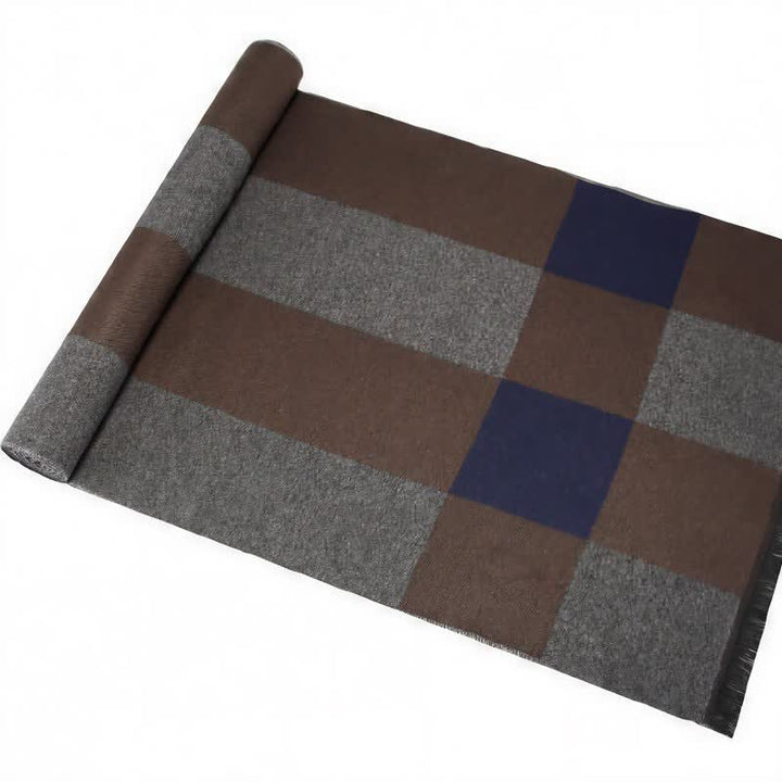Sciarpa da uomo avvolgente con nappe e motivo a righe urbane, ideale per l'autunno e l'inverno, con motivo Buddha Stones. - image 14