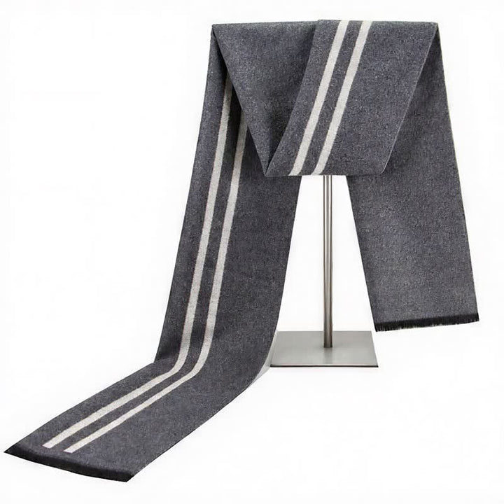 Sciarpa da uomo avvolgente con nappe e motivo a righe urbane, ideale per l'autunno e l'inverno, con motivo Buddha Stones. - Grigio - image 0