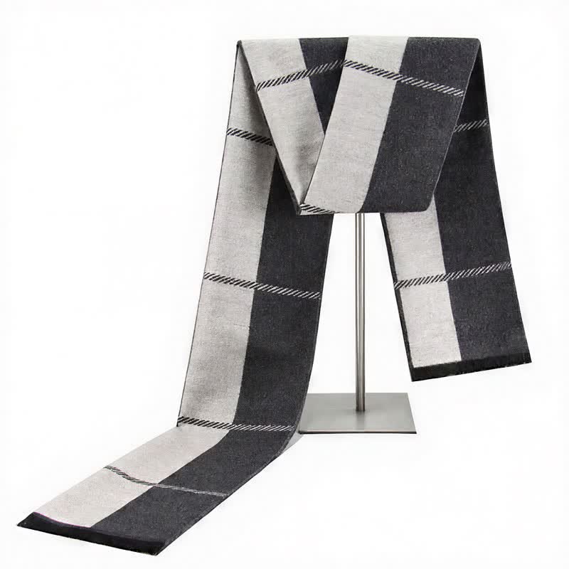Sciarpa da uomo avvolgente con nappe e motivo a righe urbane, ideale per l'autunno e l'inverno, con motivo Buddha Stones. - WhiteSmoke - image 16