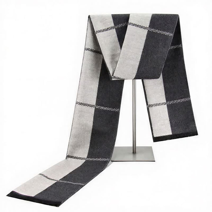 Sciarpa da uomo avvolgente con nappe e motivo a righe urbane, ideale per l'autunno e l'inverno, con motivo Buddha Stones. - WhiteSmoke - image 16