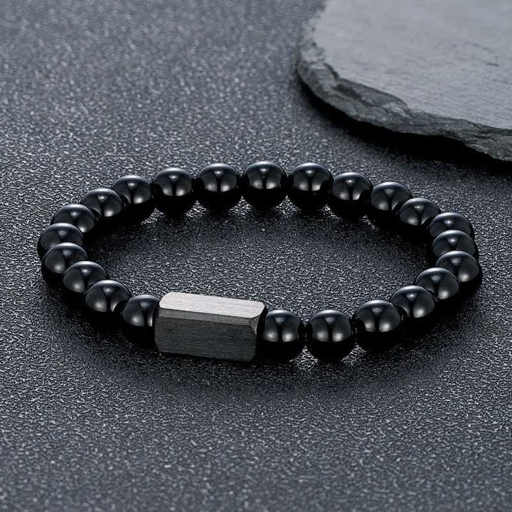 Buddha Stones Bracciale con barra in acciaio al titanio e pietre Black Goldstone. - Onice Nero (Protezione ♥ Forza) - 8 mm - image 13