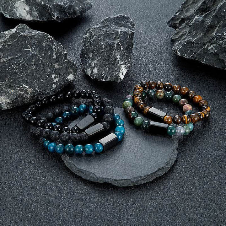 Buddha Stones Bracciale con barra in acciaio al titanio e pietre Black Goldstone. - image 19