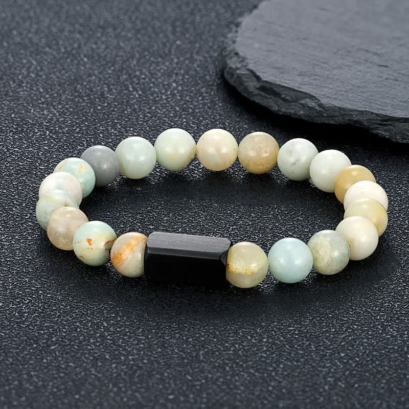 Buddha Stones Bracciale con barra in acciaio al titanio e pietre Black Goldstone. - Amazonite (Verità ♥ Comunicazione) - 8 mm - image 4