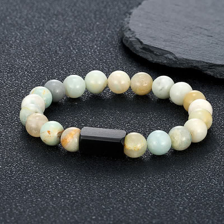 Buddha Stones Bracciale con barra in acciaio al titanio e pietre Black Goldstone. - Amazonite (Verità ♥ Comunicazione) - 8 mm - image 4