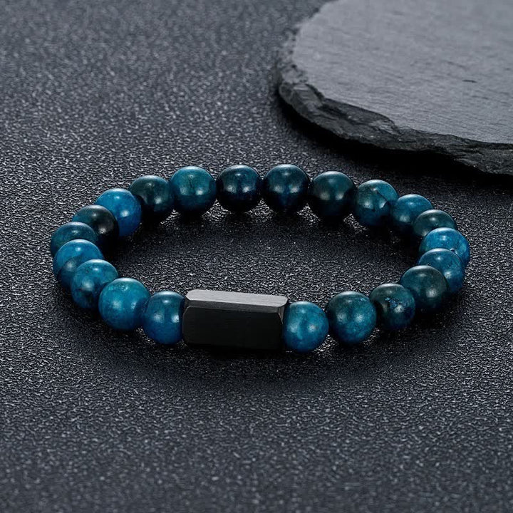 Buddha Stones Bracciale con barra in acciaio al titanio e pietre Black Goldstone. - Apatite (Comunicazione ♥ Creatività) - 8 mm - image 7