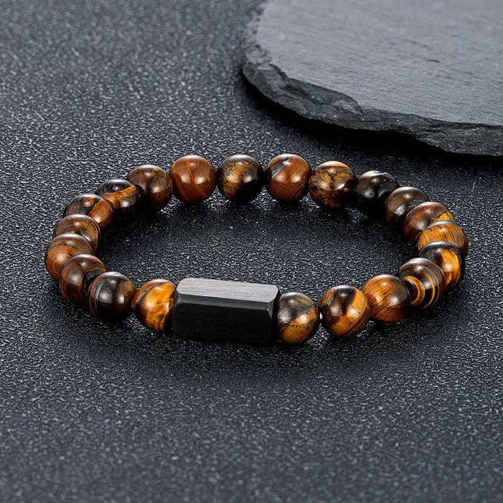 Buddha Stones Bracciale con barra in acciaio al titanio e pietre Black Goldstone. - Occhio di tigre (Fiducia ♥ Concentrazione) - 8 mm - image 11