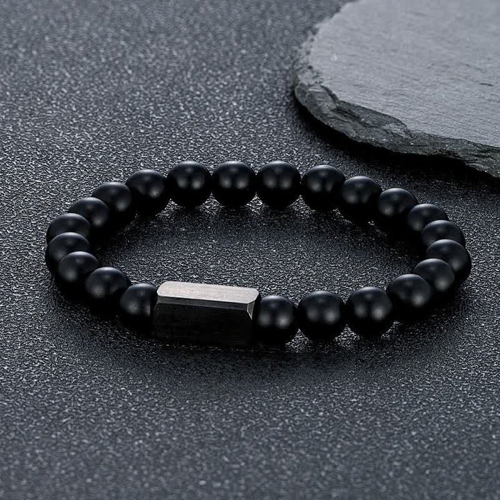 Buddha Stones Bracciale con barra in acciaio al titanio e pietre Black Goldstone. - Pietra Ghiacciata (Equilibrio ♥ Guarigione) - 8 mm - image 17