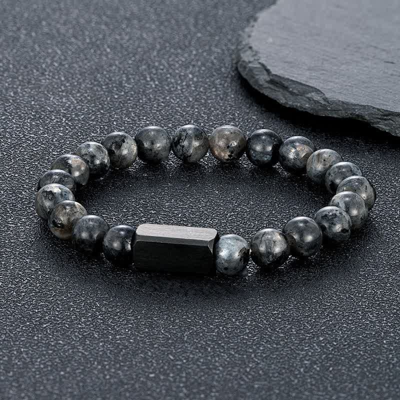 Buddha Stones Bracciale con barra in acciaio al titanio e pietre Black Goldstone. - Pietra nera scintillante (Protezione ♥ Radicamento) - 8 mm - image 0