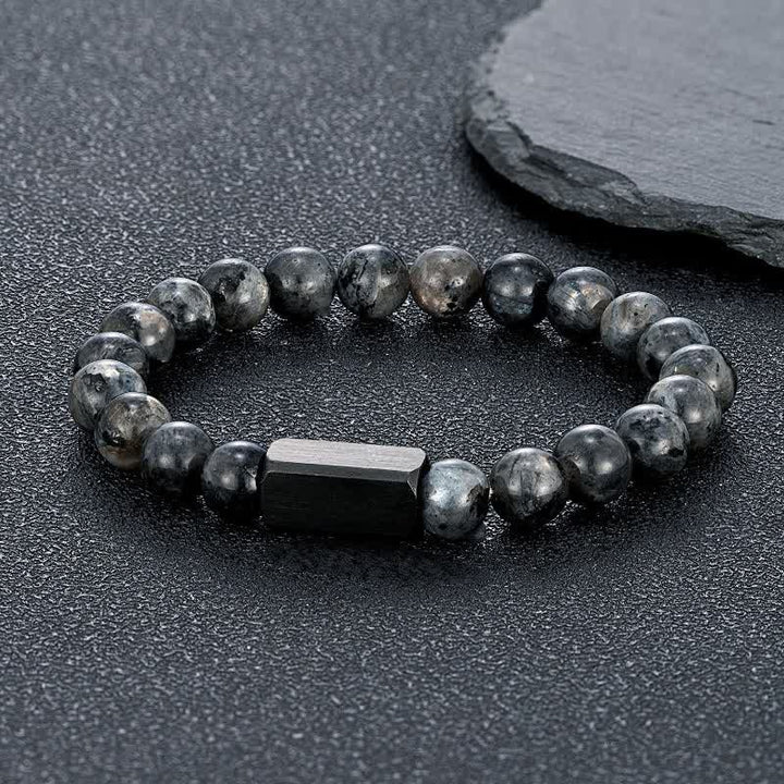Buddha Stones Bracciale con barra in acciaio al titanio e pietre Black Goldstone. - Pietra nera scintillante (Protezione ♥ Radicamento) - 8 mm - image 0