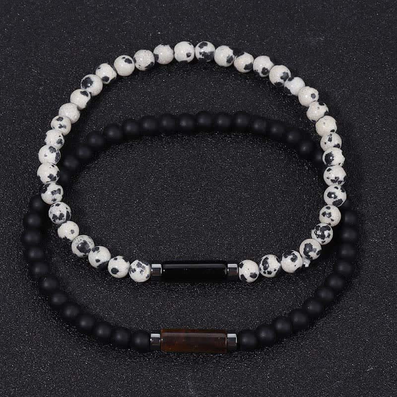 Buddha Stones Bracciale vintage in diaspro dalmata e pietra lavica da 4 mm per la messa a terra. - image 11
