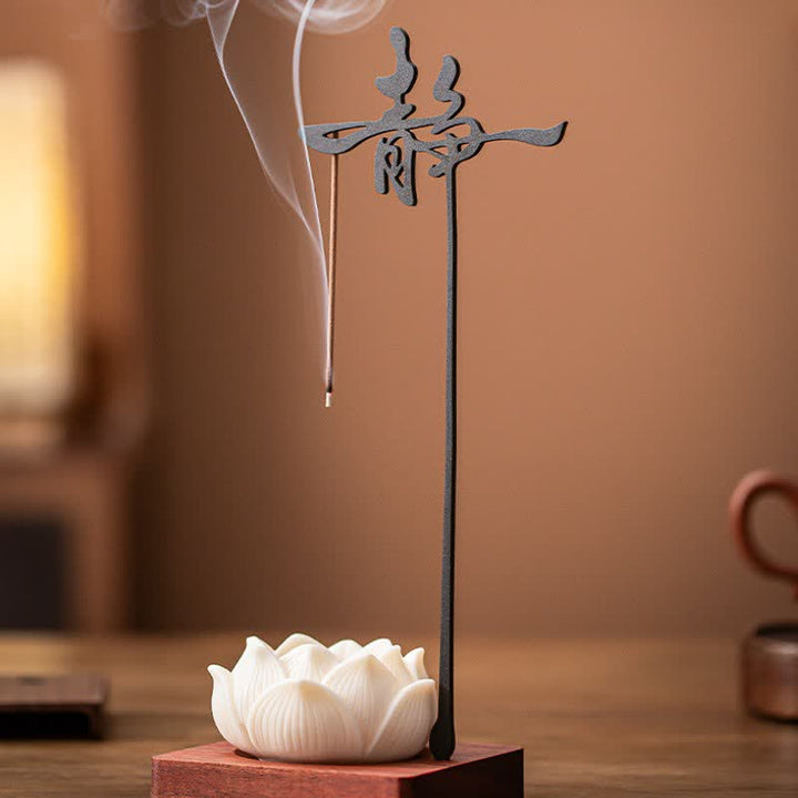 Buddha Stones Bruciatore di incenso sospeso Lotus Enlightenment in legno e ferro - image 2