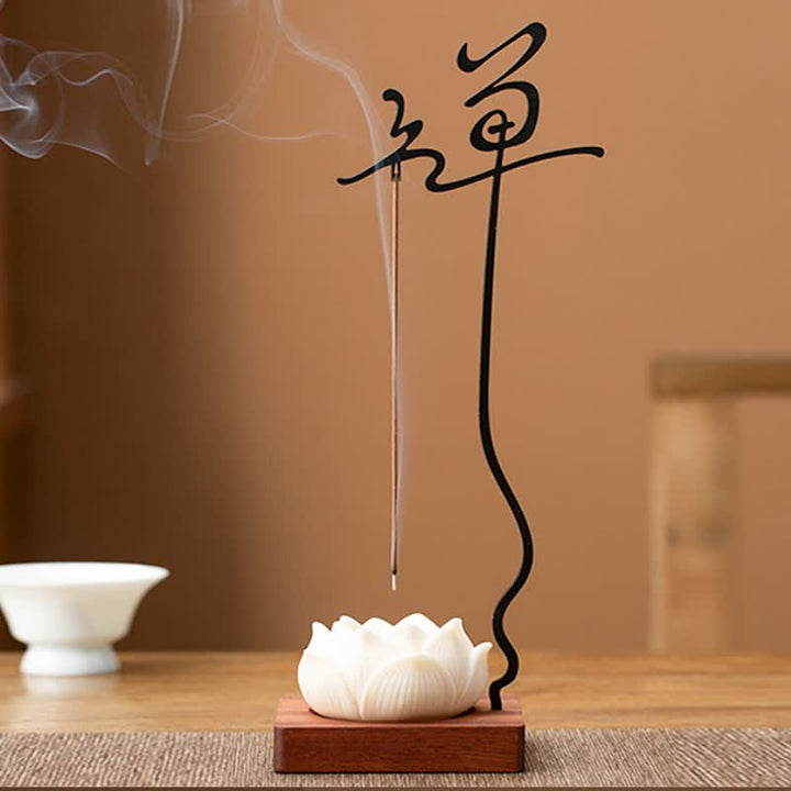 Buddha Stones Bruciatore di incenso sospeso Lotus Enlightenment in legno e ferro - Loto Zen - image 9